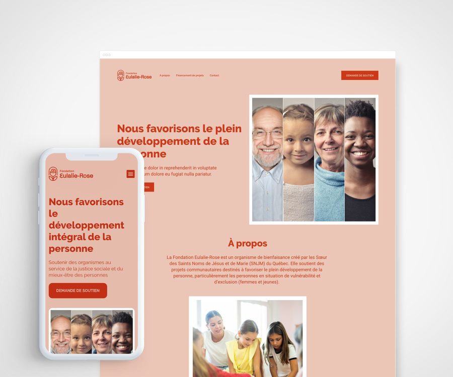 Site de la Fondation Eulalie-Rose, montré en versions bureau et mobile