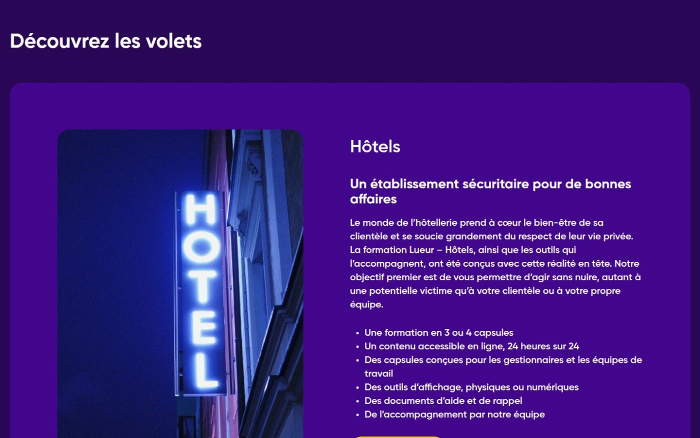 La page Le programme de programmelueur.ca : la vitrine publique de Lueur et l'accès à l'espace membre