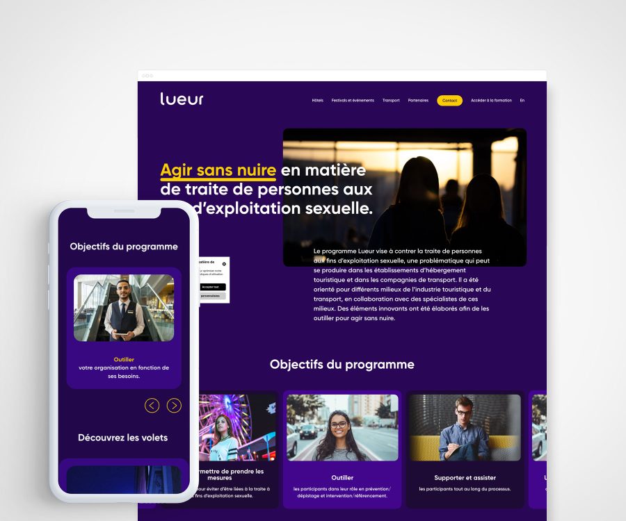 Site du programme Lueur, montré en versions bureau et mobile