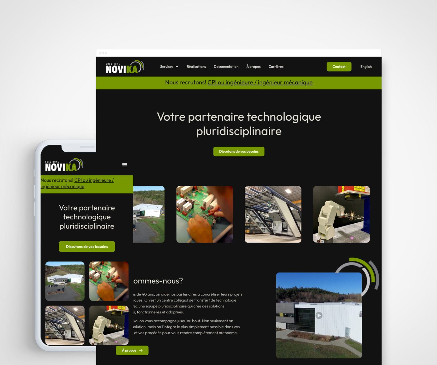Site de Solutions Novika, montré en versions bureau et mobile
