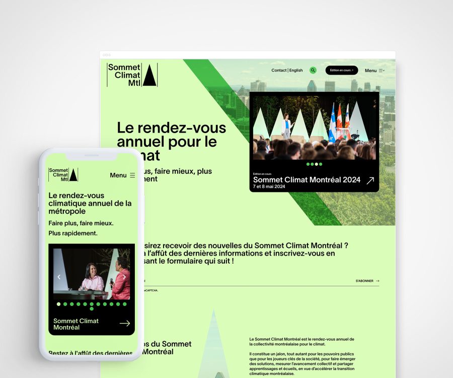 Site du Sommet Climat Montréal 2024, montré en versions bureau et mobile