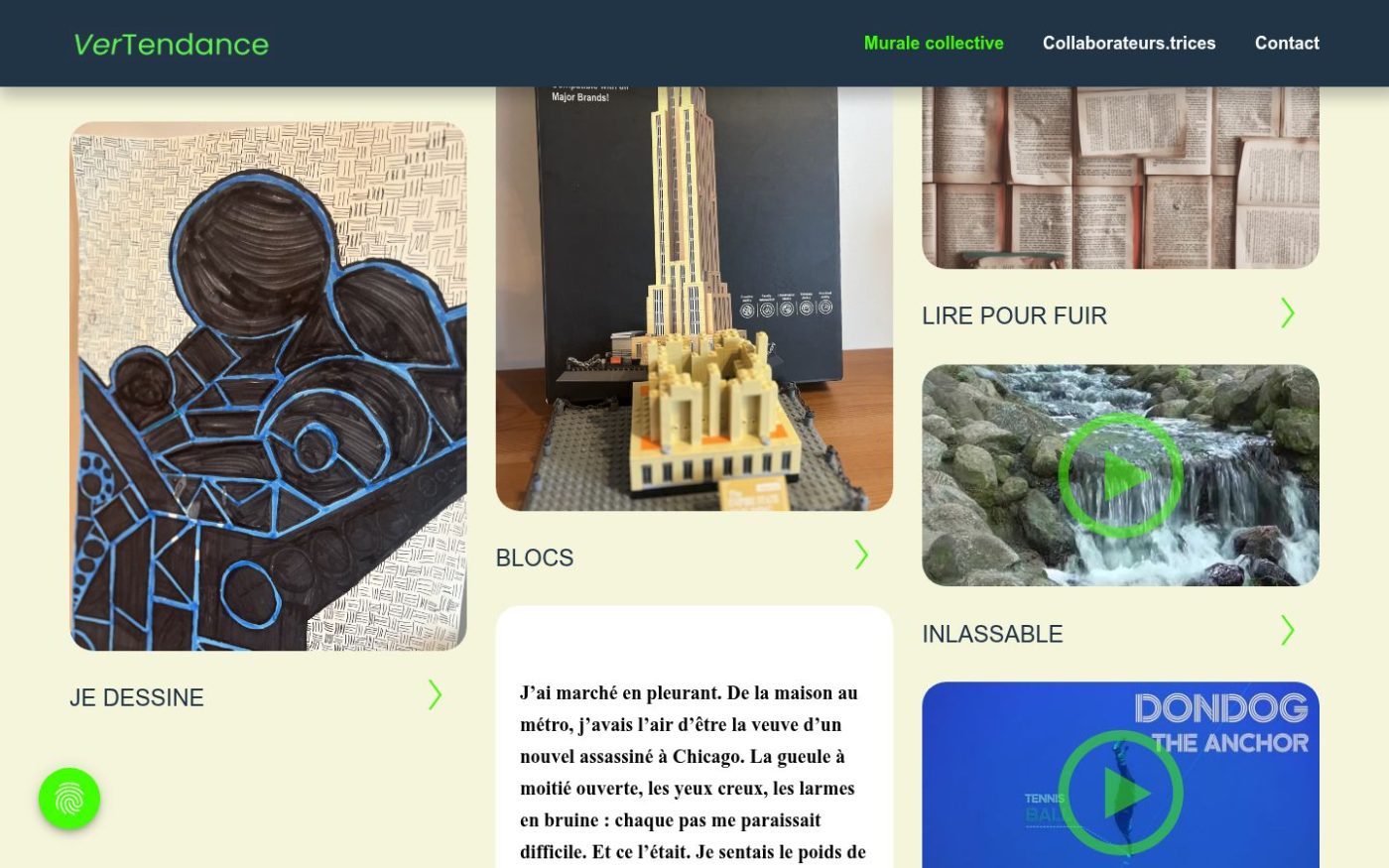 La murale collective de vertendance.ca : dessins, lectures et vidéos contribués par les jeunes
